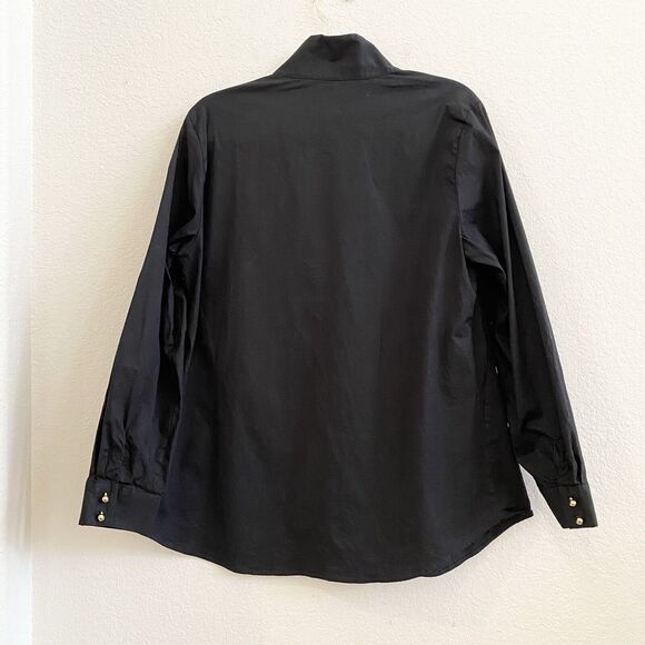 Soft‎ Surroundings Black High Collar Tunic Button Up Blouse Top M Cotton Blend - Picture 8 of 11